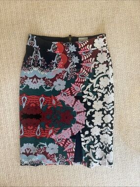 Multi-Color Floral Jacquard Pencil Skirt